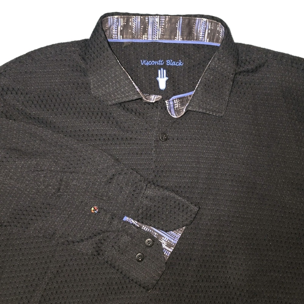 Luchiano Visconti Black Men's Shirt Sz XL‎ Button Down L/S Black Textured